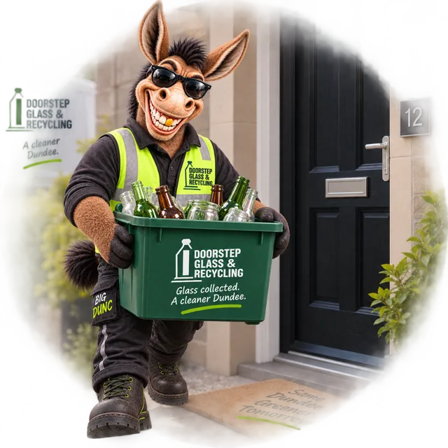 A full Doorstep Glass Recycling box being collected from a doorstep
